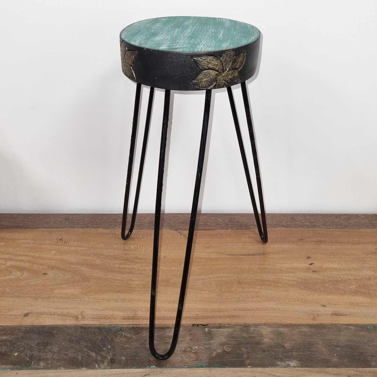 Turquoise & Gold Detail Wood Plant Stand - Albasia Model