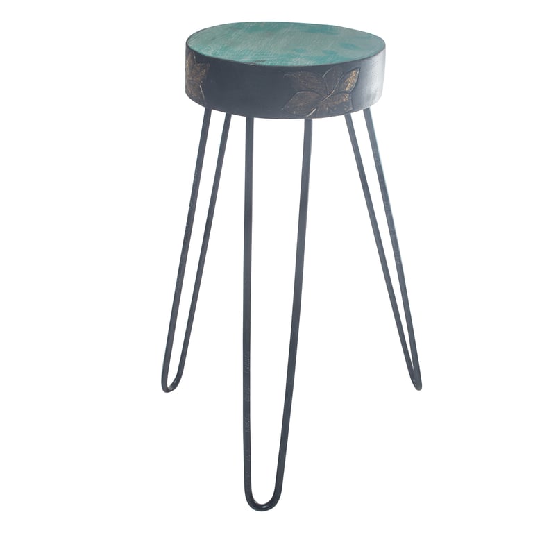 Turquoise & Gold Detail Wood Plant Stand - Albasia Model
