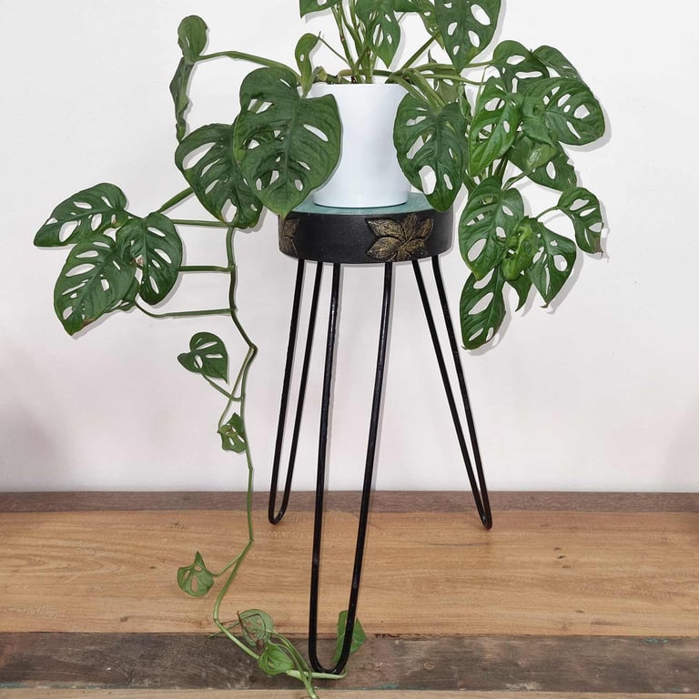 Turquoise & Gold Detail Wood Plant Stand - Albasia Model