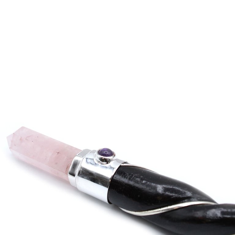 Silver Rose Quartz Healing Wand - Twisted Design by Brand Name
