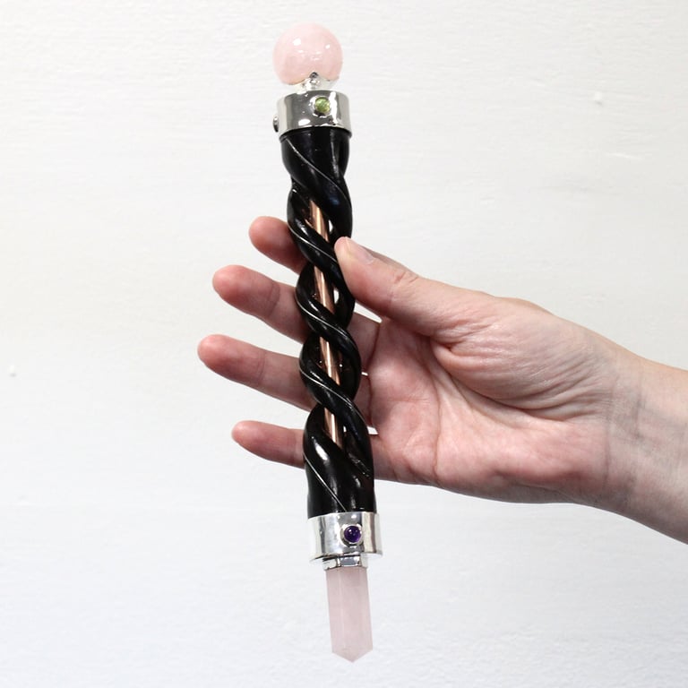 Copper Pipe Rock Quartz Spiral Carving Healing Wand