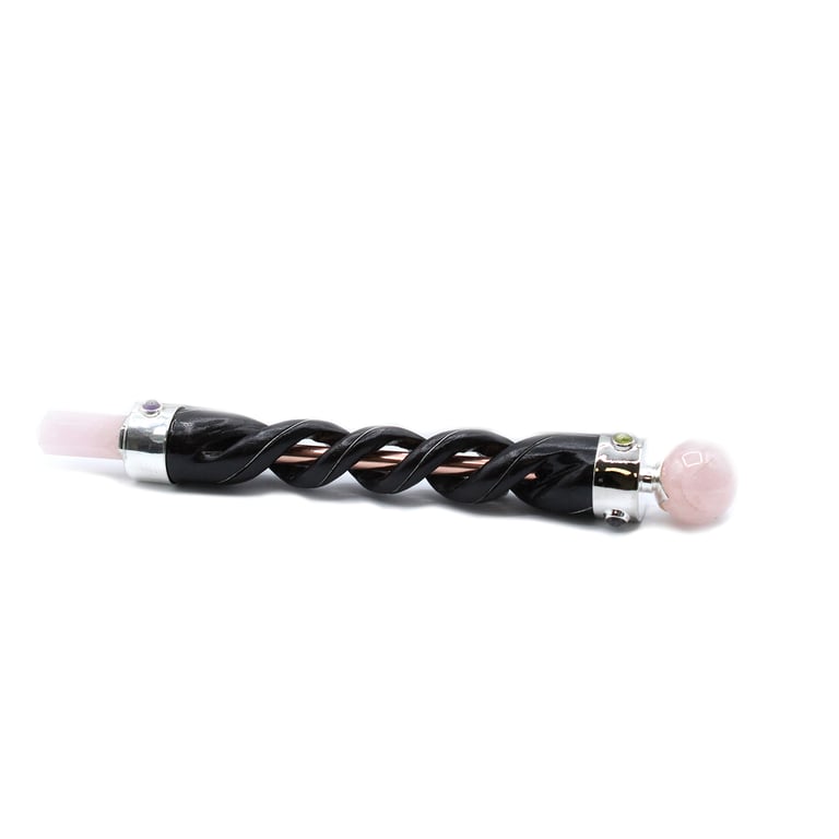 Rose Quartz Copper Pipe Carving Wand - Healing Aid