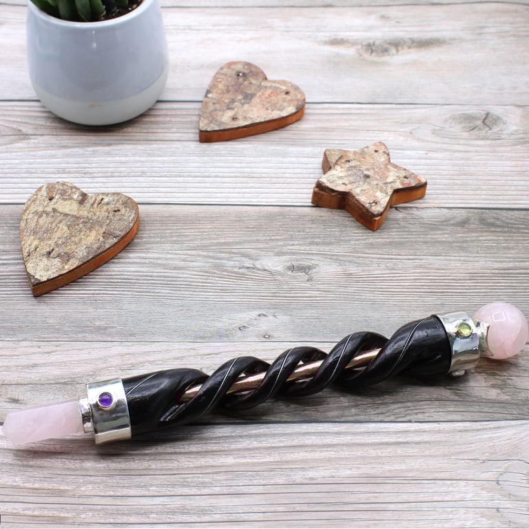 Rose Quartz Copper Pipe Carving Wand - Healing Aid