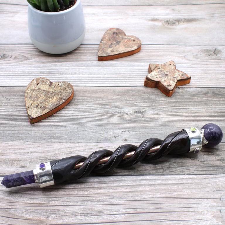 Copper Pipe Amethyst Spiral Carving Healing Wand