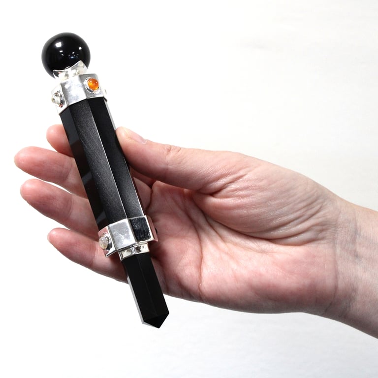 12cm Black Agate Hexagonal Crystal Wand - Healing Tool