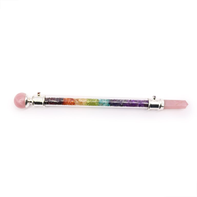 7 Chakra Rose Quartz Healing Wand - Crystal Essence Co.