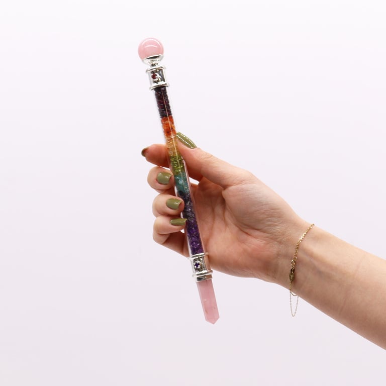 7 Chakra Rose Quartz Healing Wand - Crystal Essence Co.