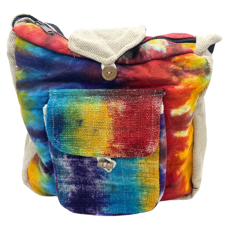 Hemp Study Bag - Tie-Dye Design, Front Pocket - Brand Name