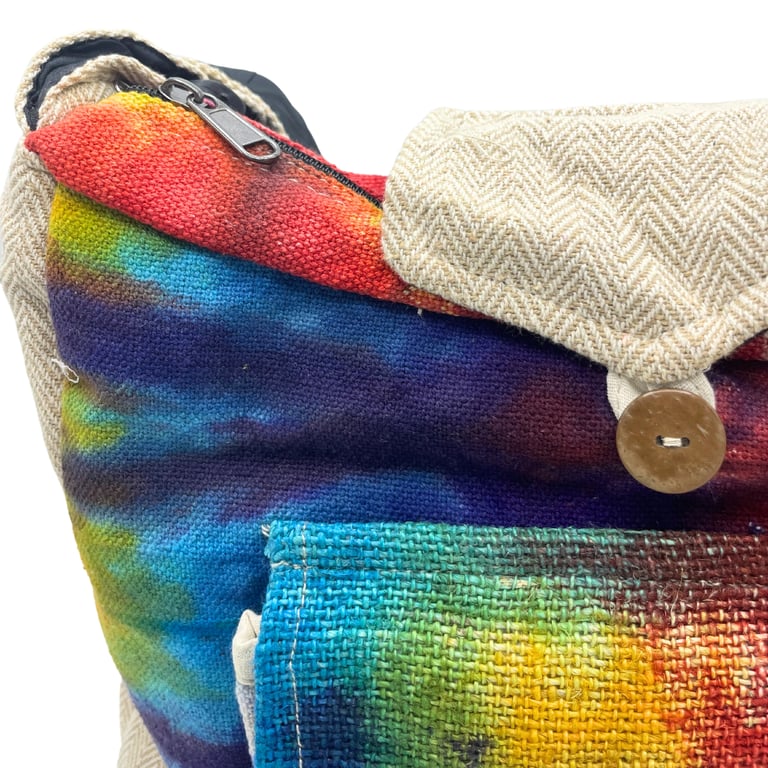 Hemp Study Bag - Tie-Dye Design, Front Pocket - Brand Name