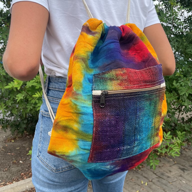 Hemp Tote Bag - Bohemian Tie-Dye Design - Eco-Friendly Shop
