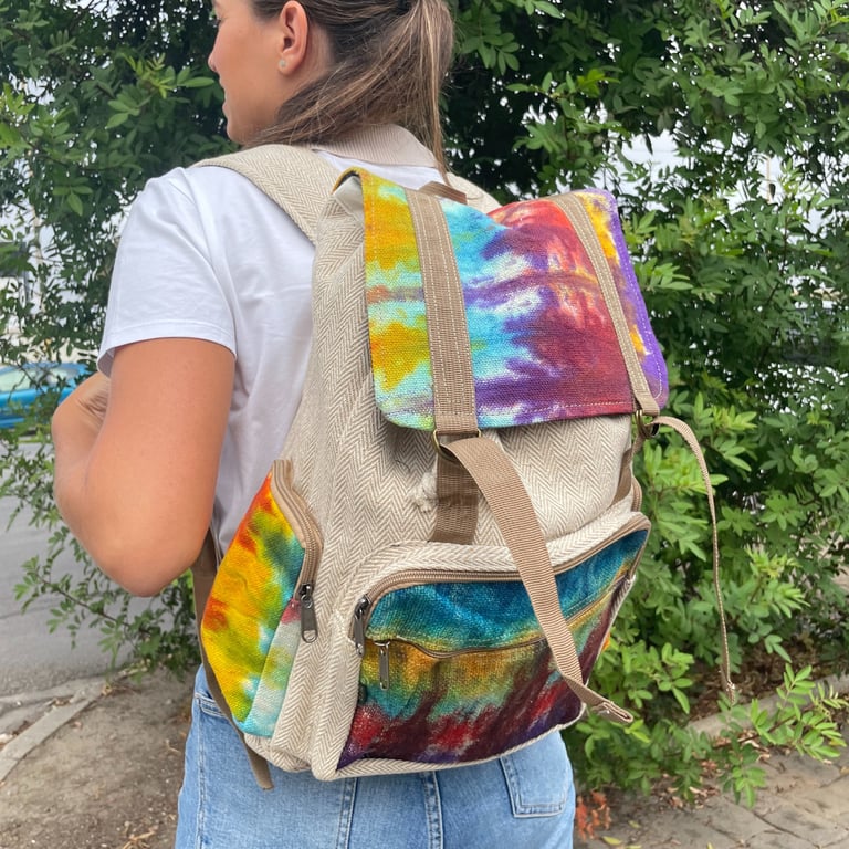 Hemp Square Backpack - Large Tiedye Design - Brand Name (Model Number)