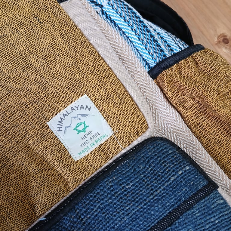 Hemp Backpack - Large, Boxy Design - Teal & Turmeric