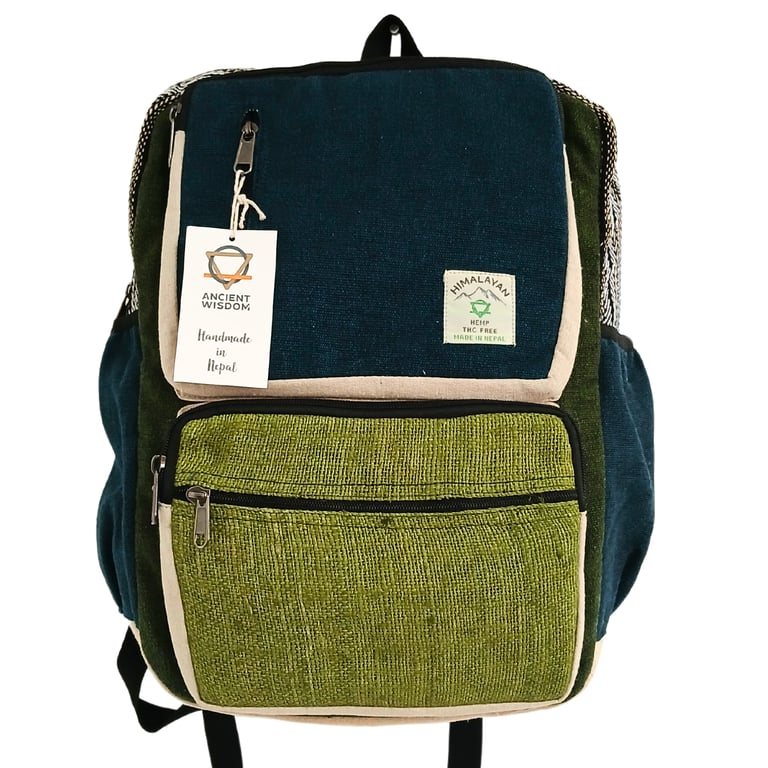 Hemp Backpack - Large Boxy Style - Teal & Sage (Brand Name)
