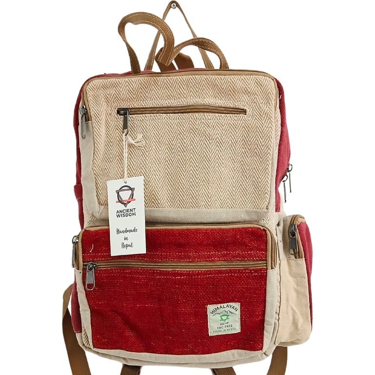 Large Hemp Backpack - Spacious Wine & Cream - Durable Design