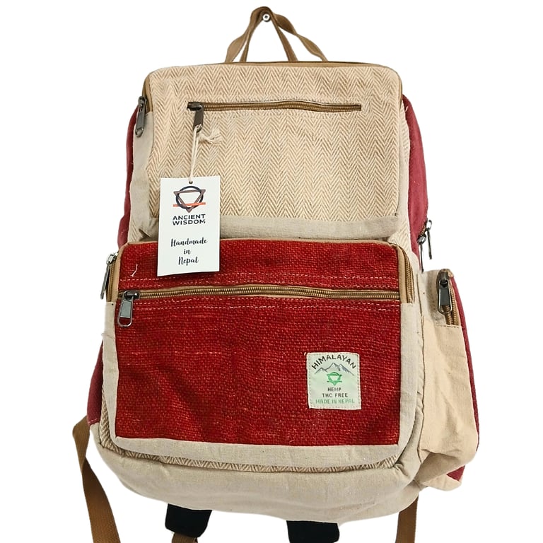 Large Hemp Backpack - Spacious Wine & Cream - Durable Design