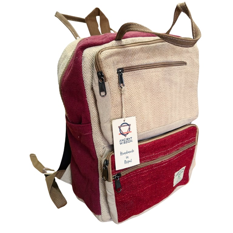Large Hemp Backpack - Spacious Wine & Cream - Durable Design