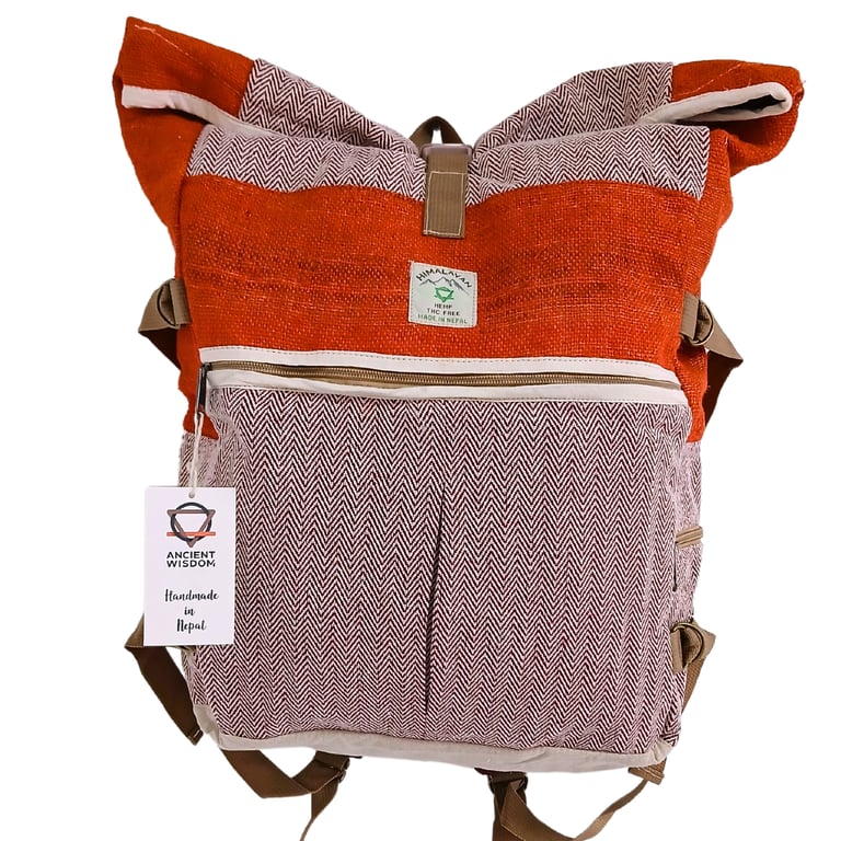 Hemp Backpack Rolling - Durable & Spacious (Hemp Trekking, Sunset Orange)