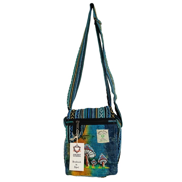 Hemp Embroidered Green Mushroom Tote Bag - Eco-Friendly Design
