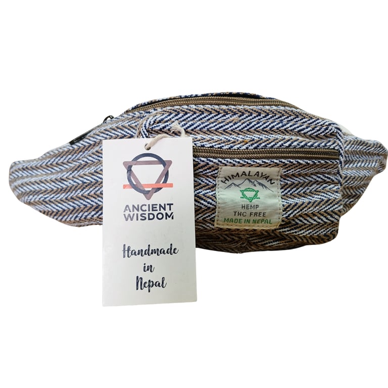 Cotton Hemp Style Fanny Belt Bag - Blue Canvas Purse