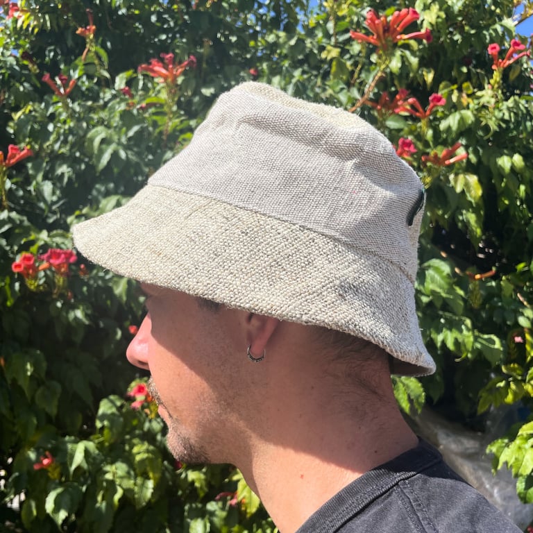 Handmade Patched Hemp & Cotton Boho Festival Hat - Natural, Organic Cotton Blend