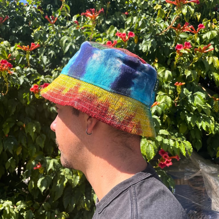 Patched Hemp & Cotton Bohemian Festival Hat - Tiedye Design