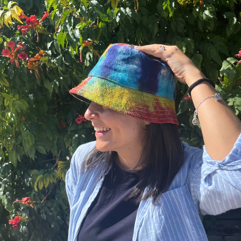 Patched Hemp & Cotton Bohemian Festival Hat - Tiedye Design