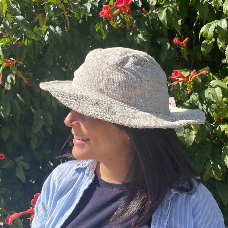 Hemp & Cotton Boho Festival Hat (Patched, Wired) - Natural - Brand Name Here