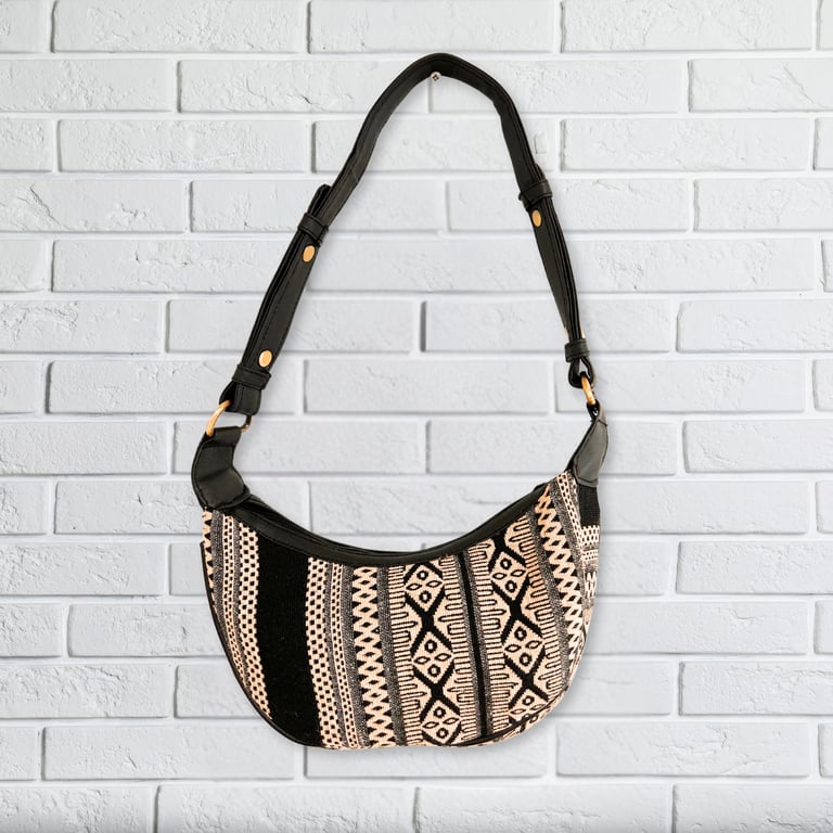 Grey Metro Jacquard Hobo Bag (Black Strap) - JacquardHoboBag.com