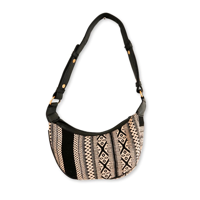 Grey Metro Jacquard Hobo Bag (Black Strap) - JacquardHoboBag.com