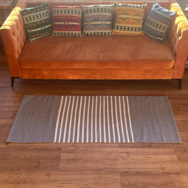 70x170cm Grey Indian Cotton Rug - Handmade Quality