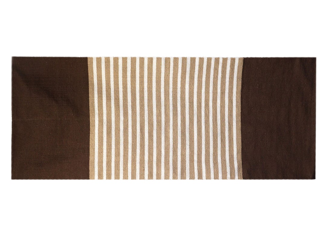 70x170cm Dark Brown/Beige Indian Cotton Rug - Premium Quality