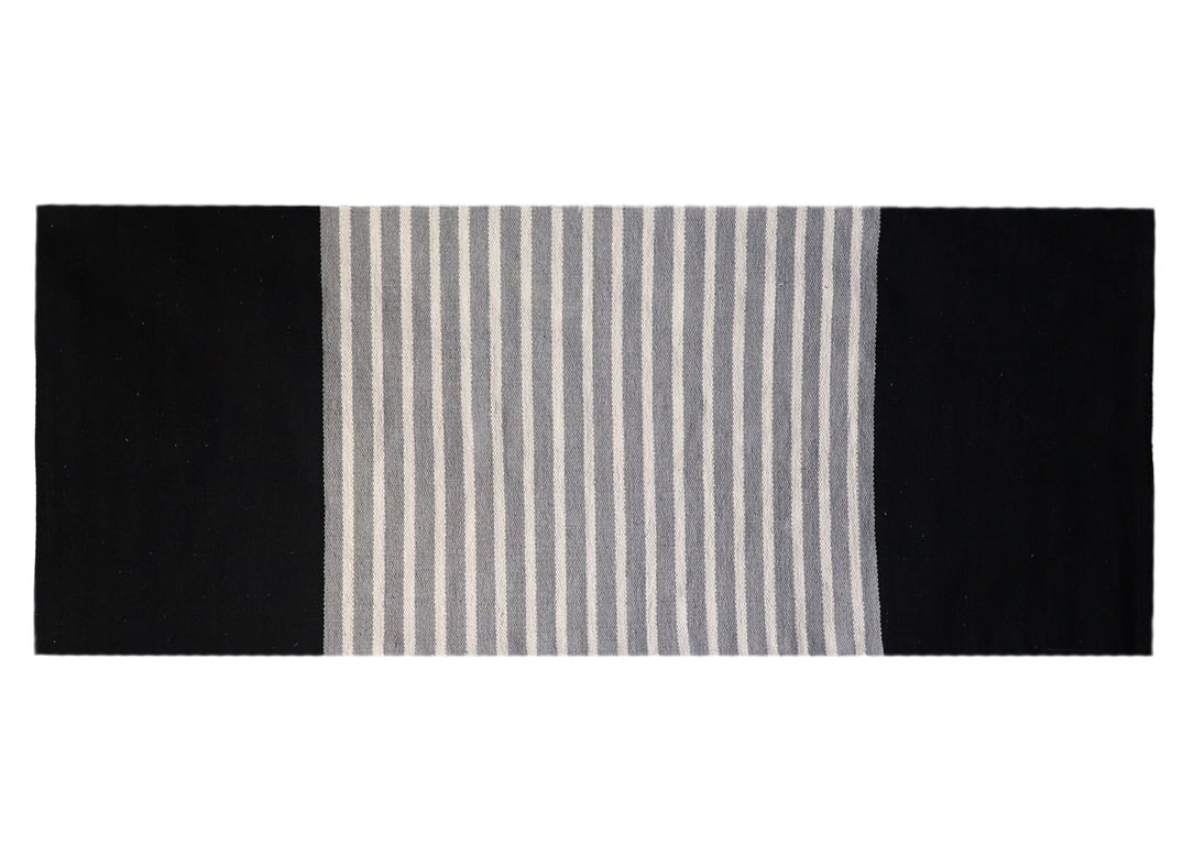 70x170cm Indian Cotton Rug - Black/Grey - Premium Quality