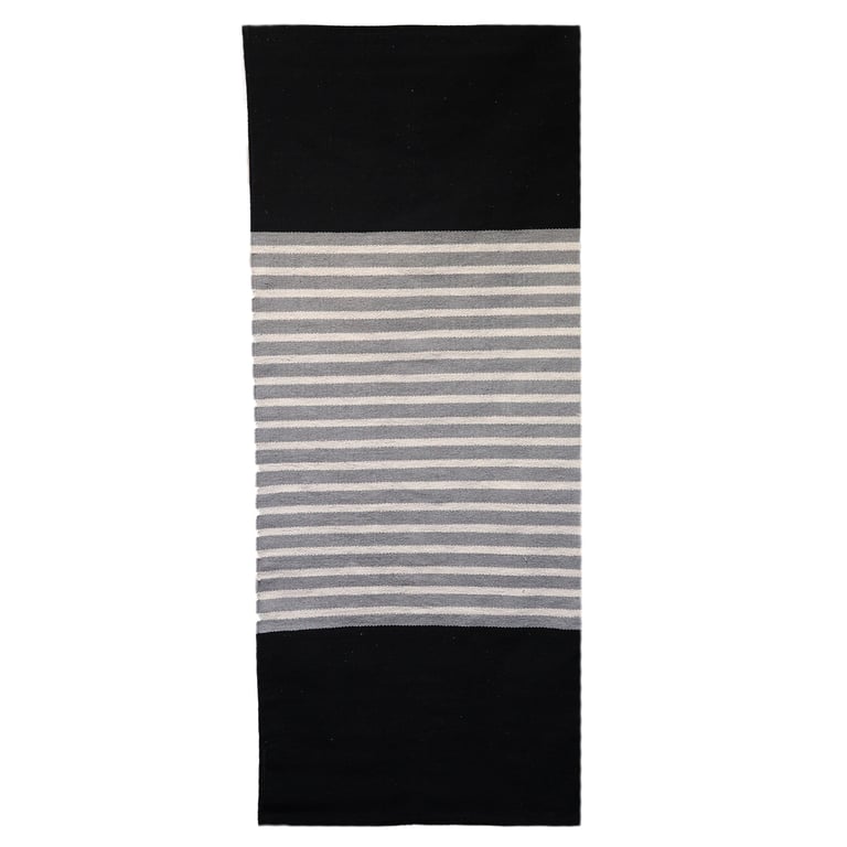 70x170cm Indian Cotton Rug - Black/Grey - Premium Quality