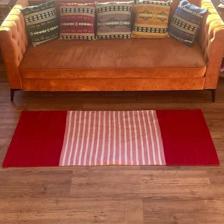 70x170cm Indian Red/Pink Cotton Rug - High Quality Handmade