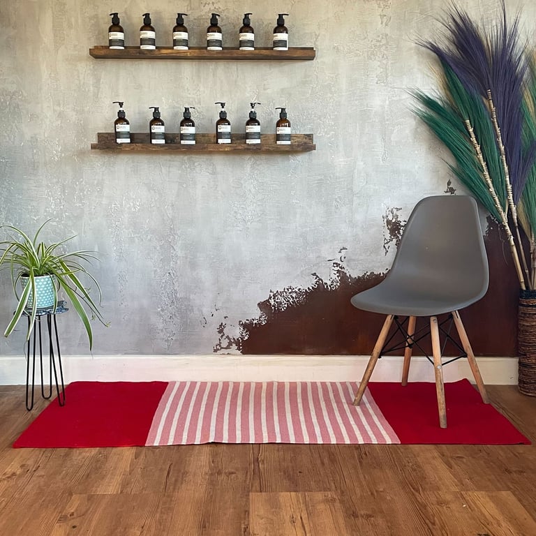 70x170cm Indian Red/Pink Cotton Rug - High Quality Handmade