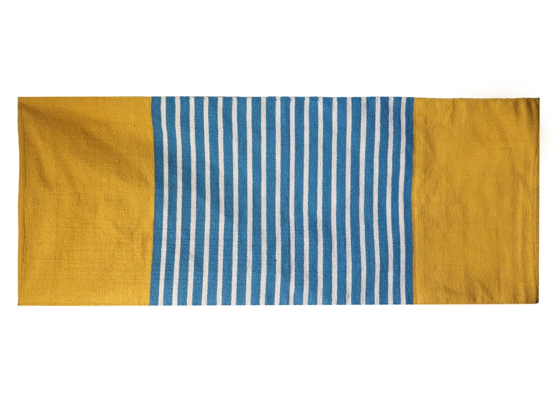 70x170cm Indian Cotton Rug (Yellow/Blue) - High Quality, Handmade