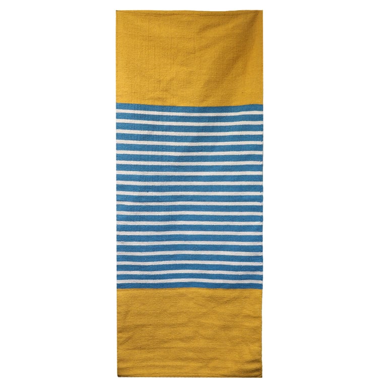 70x170cm Indian Cotton Rug (Yellow/Blue) - High Quality, Handmade