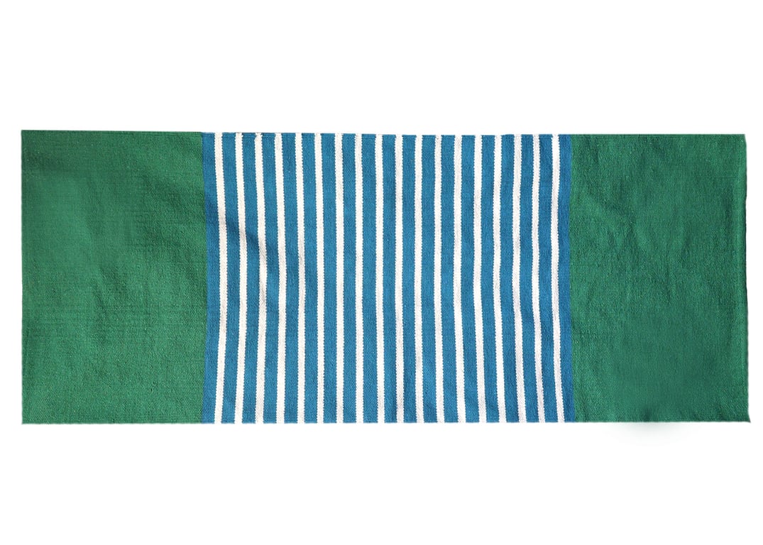 70x170cm Blue/Green Indian Cotton Rug - Premium Quality, Authentic Design