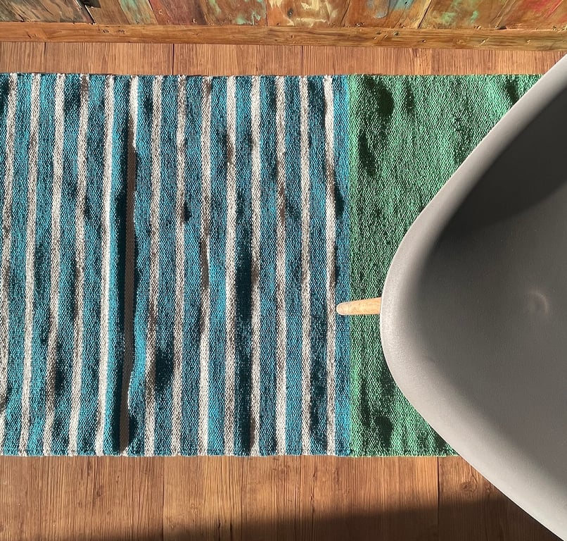 70x170cm Blue/Green Indian Cotton Rug - Premium Quality, Authentic Design