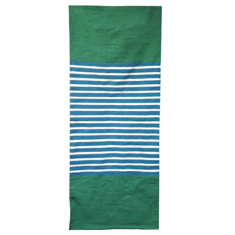70x170cm Blue/Green Indian Cotton Rug - Premium Quality, Authentic Design