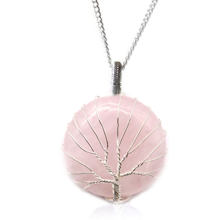Rose Quartz Necklace - Tree of Life Design - Your Brand Name