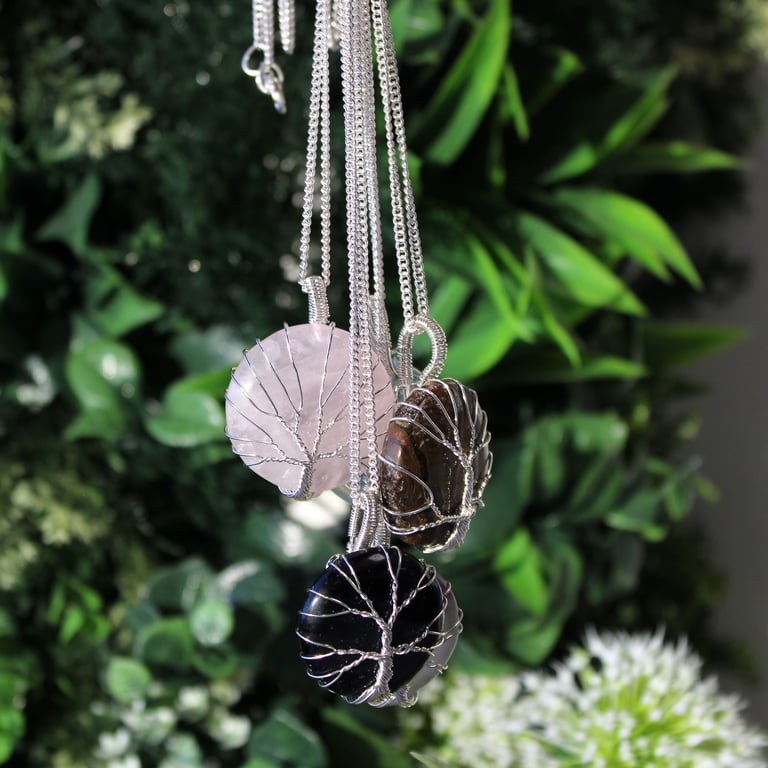 Tiger Eye Gemstone Necklace - Tree of Life Design