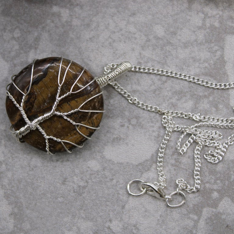 Tiger Eye Gemstone Necklace - Tree of Life Design