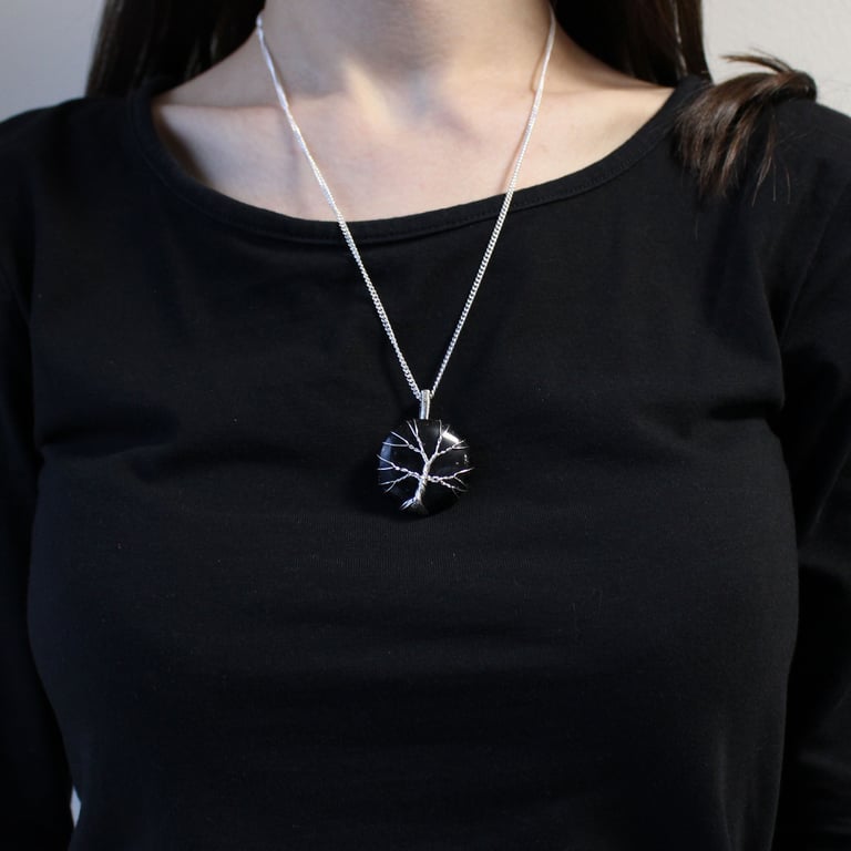 Black Onyx Tree of Life Necklace - Gemstone Jewelry
