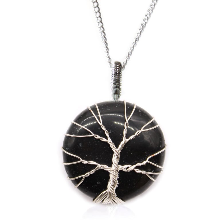 Black Onyx Tree of Life Necklace - Gemstone Jewelry