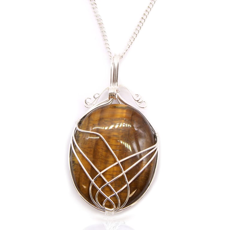 Tiger Eye Swirl Wrapped Necklace - Gemstone Jewelry Brand Name