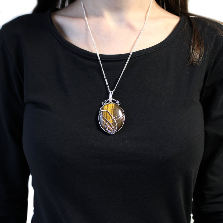 Tiger Eye Swirl Wrapped Necklace - Gemstone Jewelry Brand Name