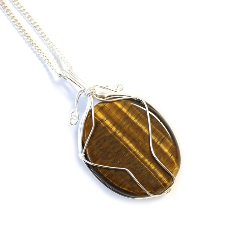 Tiger Eye Swirl Wrapped Necklace - Gemstone Jewelry Brand Name