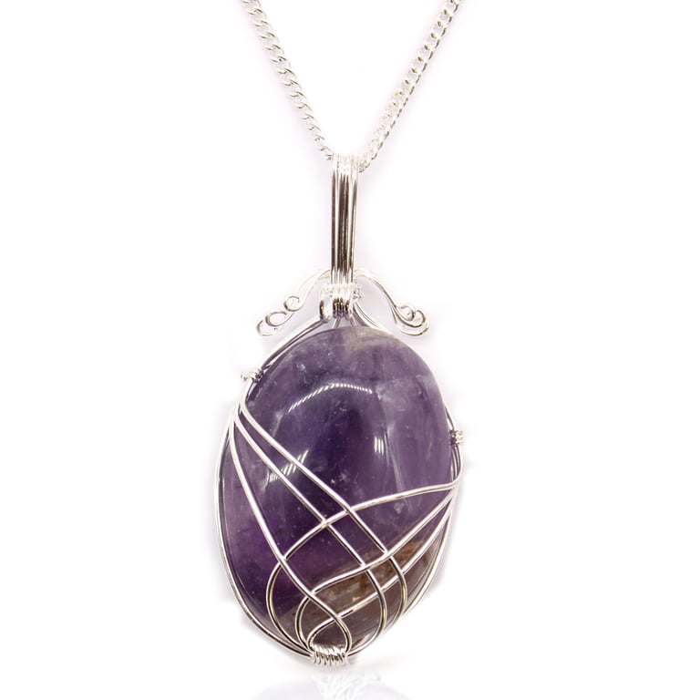 Gemstone Necklace - Swirl Wrapped Amethyst - Brand Name