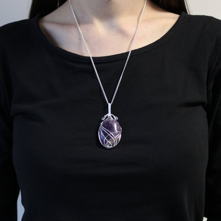 Gemstone Necklace - Swirl Wrapped Amethyst - Brand Name